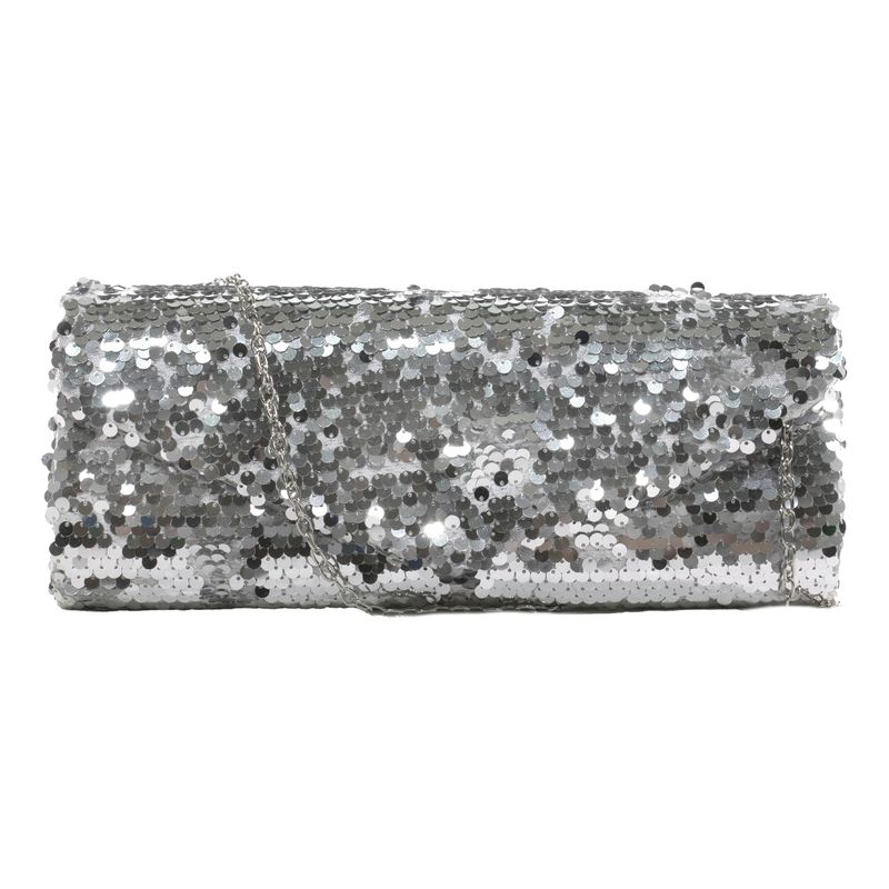 MAILEA - Cartera ecocuero grande sobre lentejuelas para mujer plata