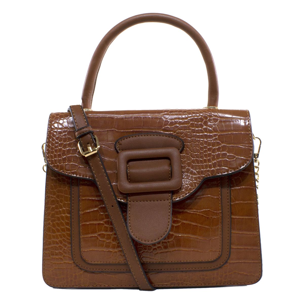 MAILEA - Cartera ecocuero mediana rigida coco para mujer tostado