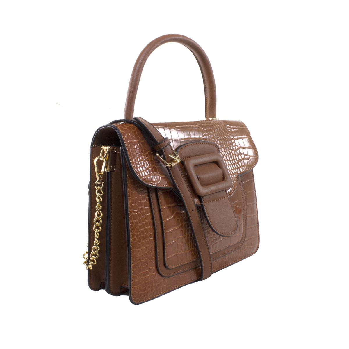 MAILEA - Cartera ecocuero mediana rigida coco para mujer tostado