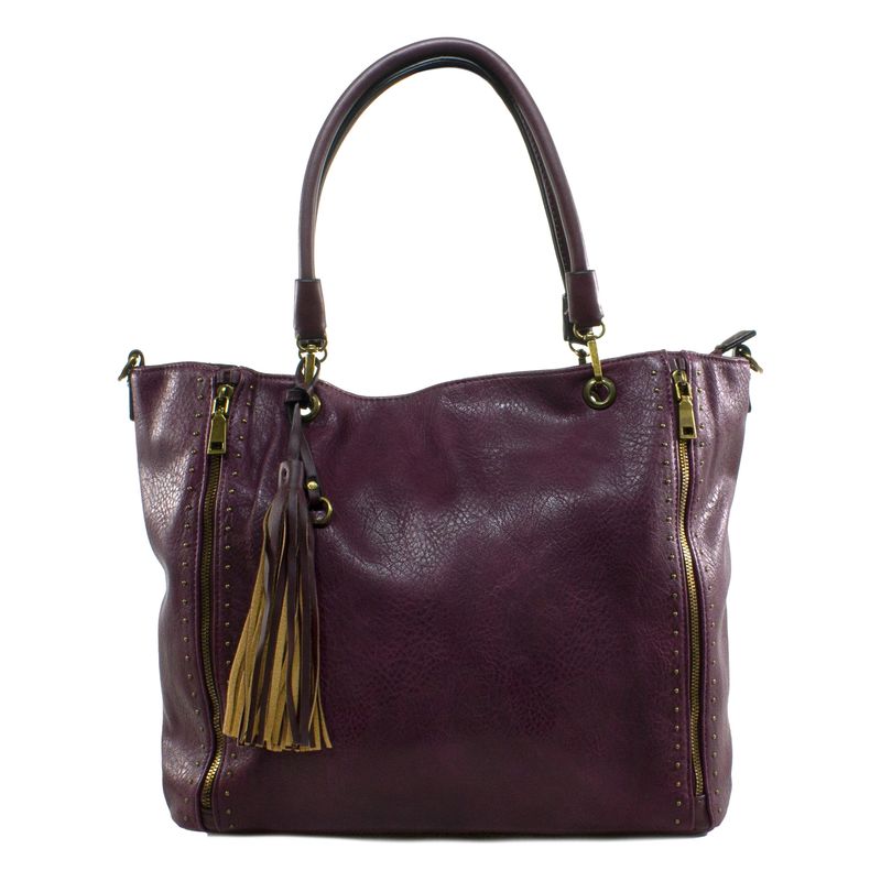 MAILEA - Cartera ecocuero grande 2 cierres para mujer morado