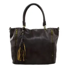 MAILEA - Cartera ecocuero grande 2 cierres para mujer café