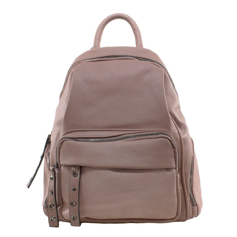 MAILEA - Mochila ecocuero tirador y ojetillos para mujer rosado