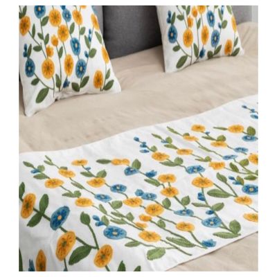 Imagen 2 del producto Set Piecera + 2 Fundas 45x45 Bordados Flores Azules y Mostazas 2 Pzas.