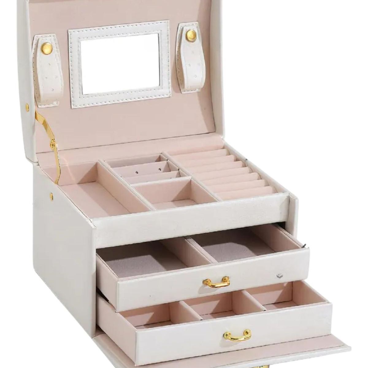 IMPORTCLICK - Joyero 3 Niveles Doble Cajón Eco Cuero Blanco - Blanco