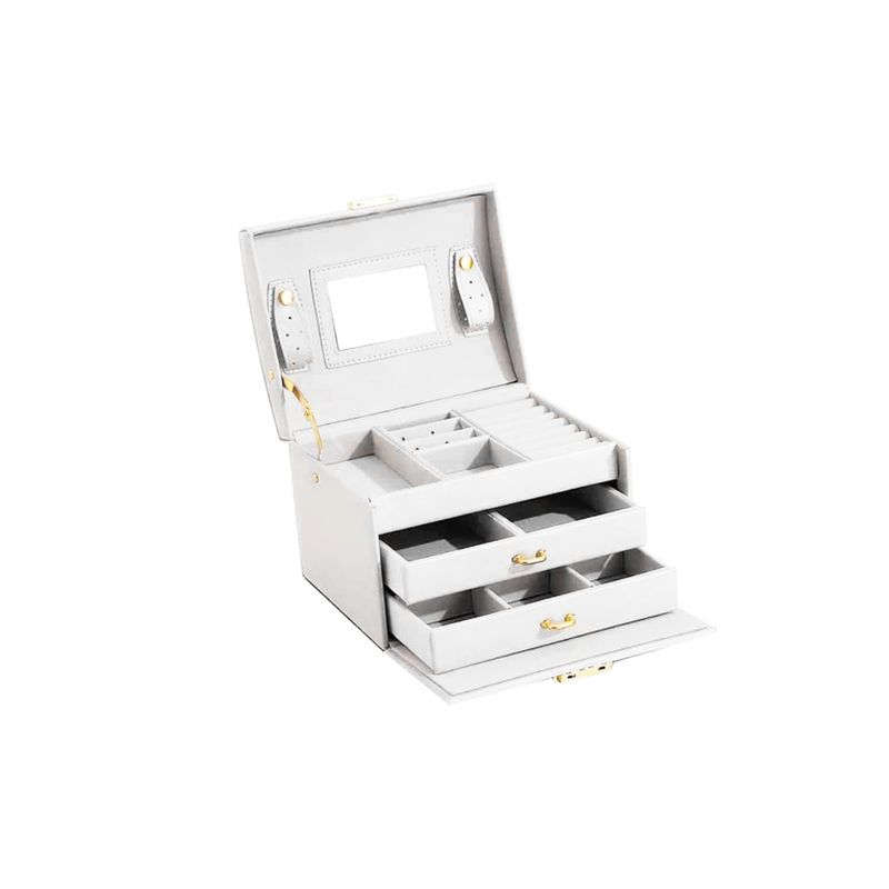 IMPORTCLICK - Joyero 3 Niveles Doble Cajón Eco Cuero Blanco - Blanco