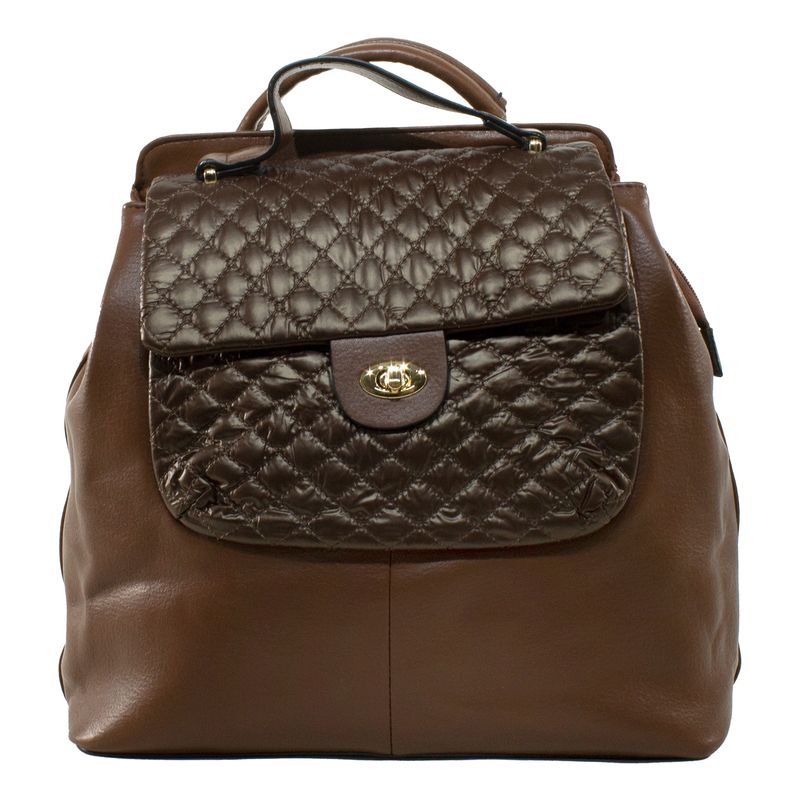 MAILEA - Mochila ecocuero grande acolchada para mujer café