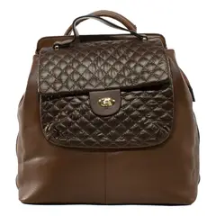 MAILEA - Mochila ecocuero grande acolchada para mujer café