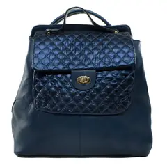 MAILEA - Mochila ecocuero grande acolchada para mujer azul