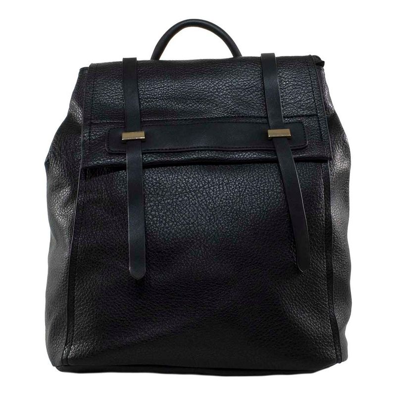 MAILEA - Mochila ecocuero grande 2 lazos para mujer negro