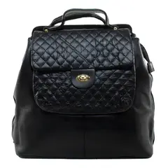 MAILEA - Mochila ecocuero grande acolchada para mujer negro