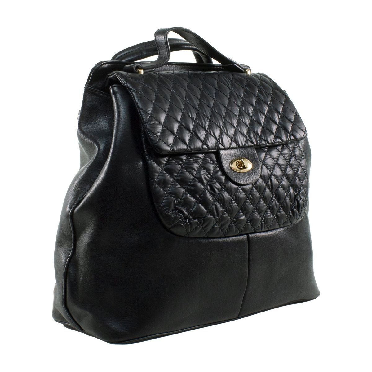MAILEA - Mochila ecocuero grande acolchada para mujer negro