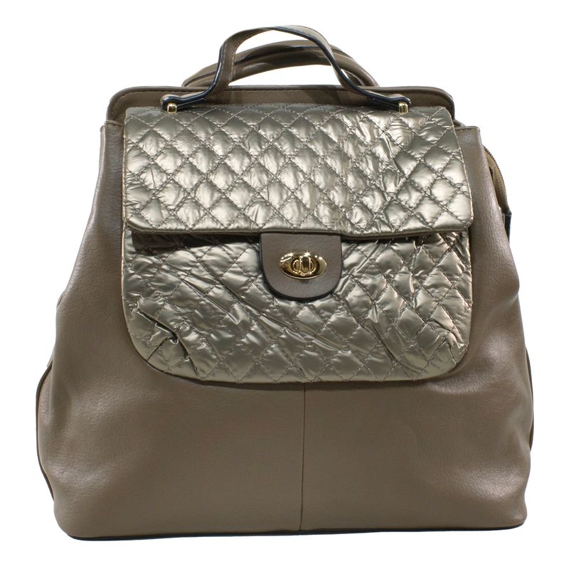 MAILEA - Mochila ecocuero grande acolchada para mujer taupe