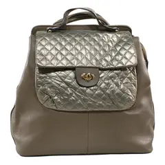 MAILEA - Mochila ecocuero grande acolchada para mujer taupe