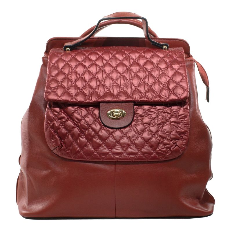 MAILEA - Mochila ecocuero grande acolchada para mujer rojo