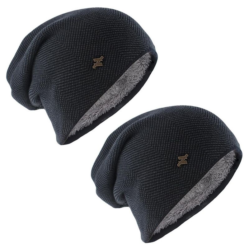 MILLAM - Pack de Gorros Tejidos Azul con Polar Gris x2 unidades