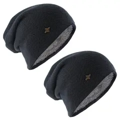 MILLAM - Pack de Gorros Tejidos Azul con Polar Gris x2 unidades