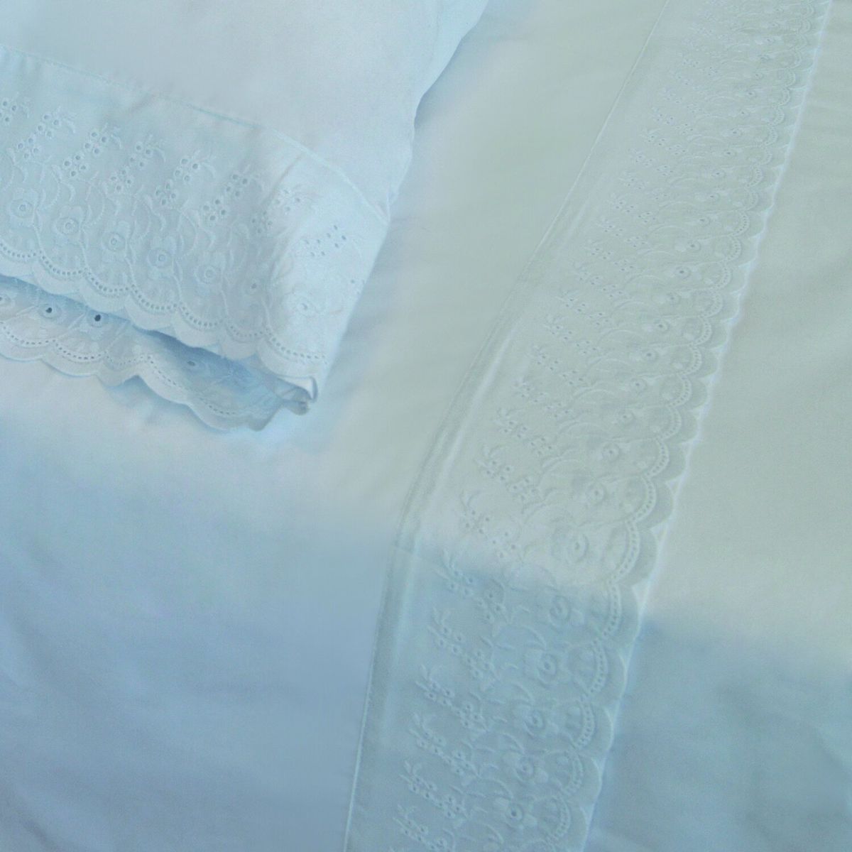 CITADELLE - Set Sábanas Broderie 200 Hilos Blanco, 1 Plaza