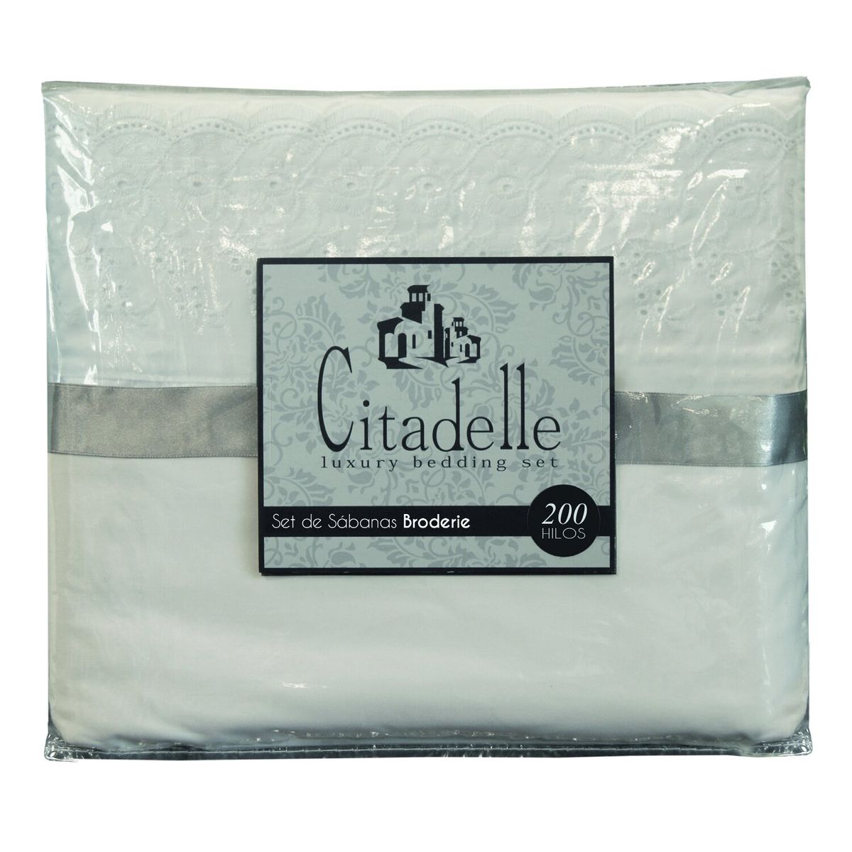 CITADELLE - Set Sábanas Broderie 200 Hilos Blanco, 2 Plazas