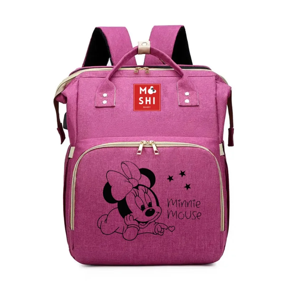 GENERICO - Bolso Mochila Maternal Pañalera Diseño Minnie Mouse Bebé Liso Morado