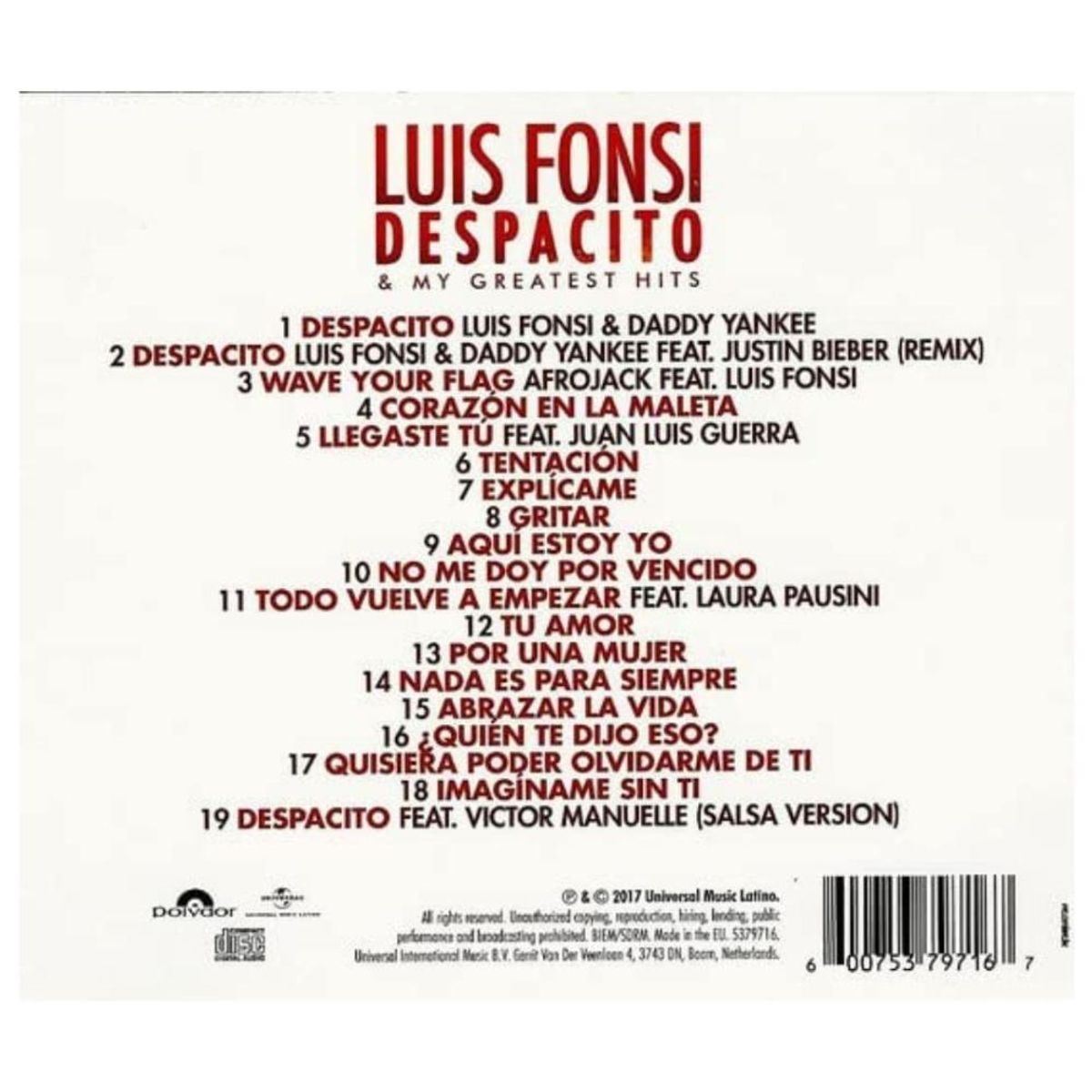 HITWAY MUSIC - LUIS FONSI - DESPACITO MY GREATEST HITS - CD HITWAY MUSIC