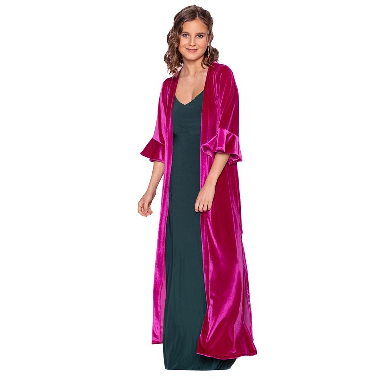 MARIA PASKARO - Tapado Kimono Largo Vuelos Fucsia Terciopelo Maria Paskaro - Fucsia