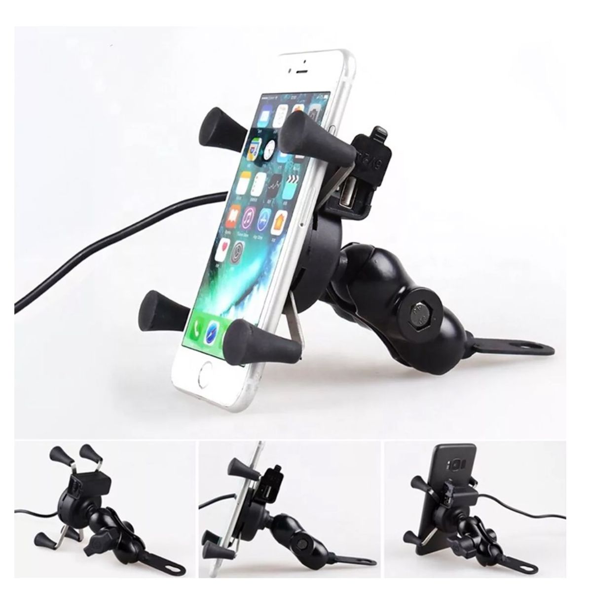 GENERICO - Porta Celular Para Moto Soporte Tipo X Con Cargador Usb rc