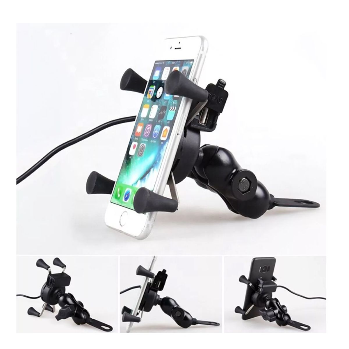 GENERICO - Porta Celular Para Moto Soporte Tipo X Con Cargador Usb rc