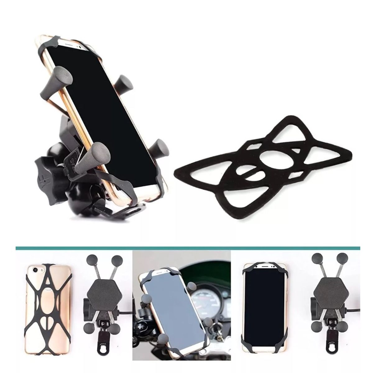 GENERICO - Porta Celular Para Moto Soporte Tipo X Con Cargador Usb rc