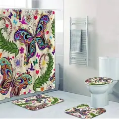 GENERICO - Cortina De Ducha Set De Alfombra Tapete Baño Mariposas