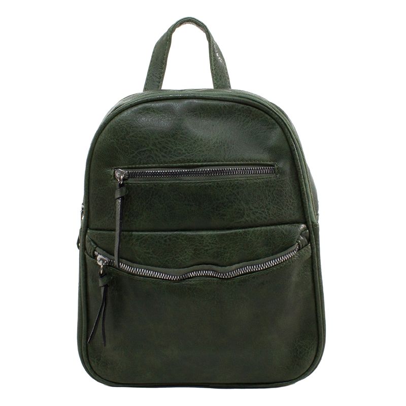 MAILEA - Mochila ecocuero lisa doble cierre para mujer verde