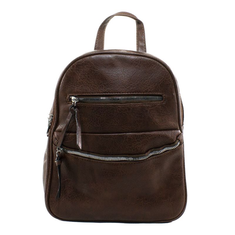 MAILEA - Mochila ecocuero lisa doble cierre para mujer moro
