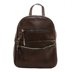MAILEA - Mochila ecocuero lisa doble cierre para mujer moro