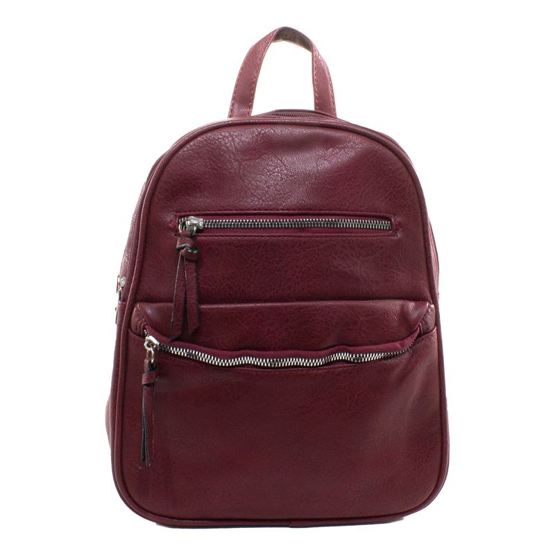 MAILEA - Mochila ecocuero lisa doble cierre para mujer burdeo
