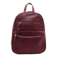 MAILEA - Mochila ecocuero lisa doble cierre para mujer burdeo