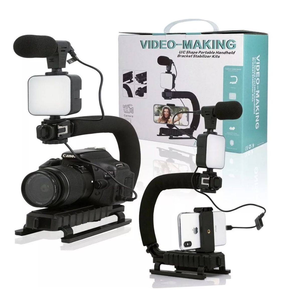 GENERICO - Estabilizador Celular Camara Gopro Con Microfono Y Luz