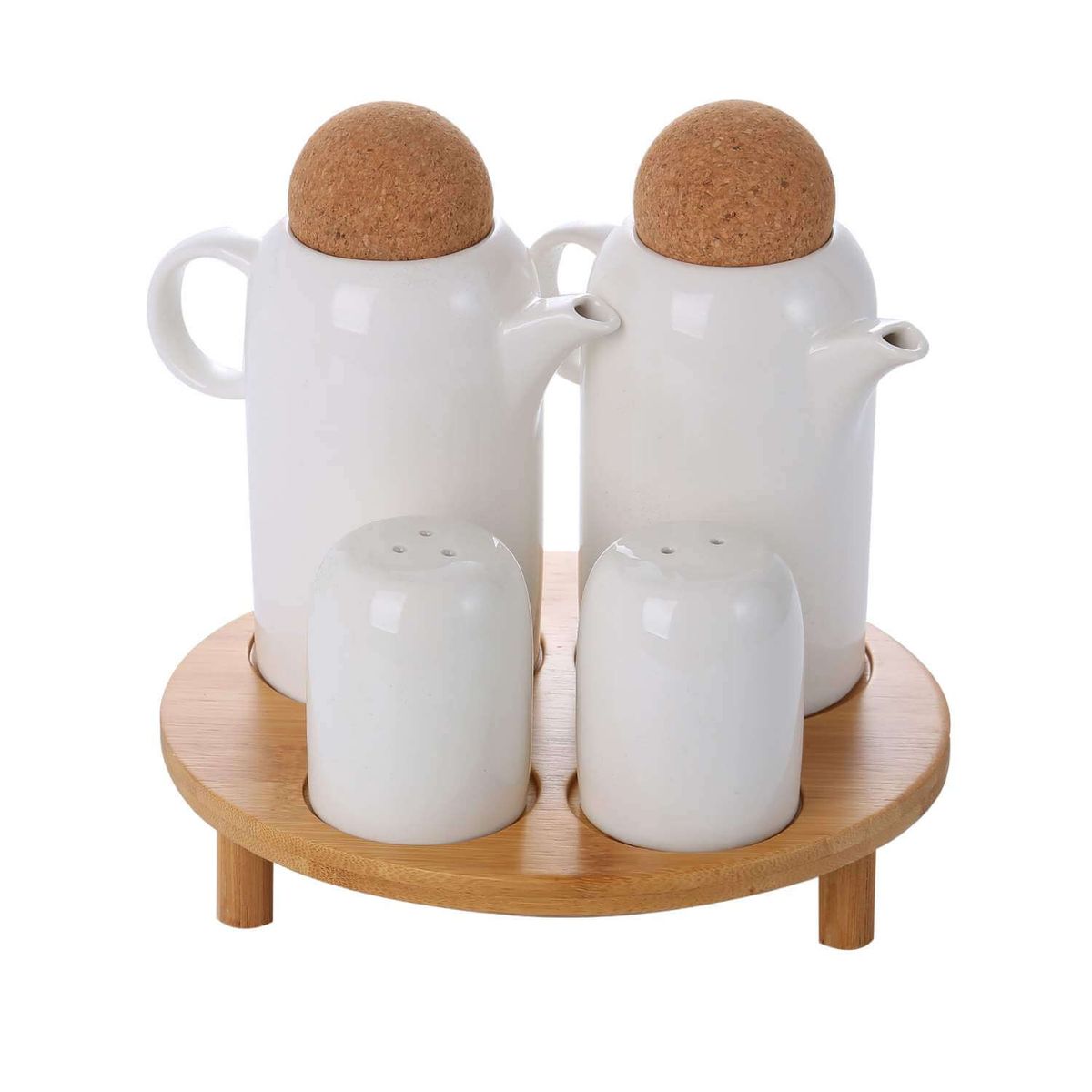 SOHOGAR - Alcuza de cerámica blanca y tapas de corcho 5 piezas