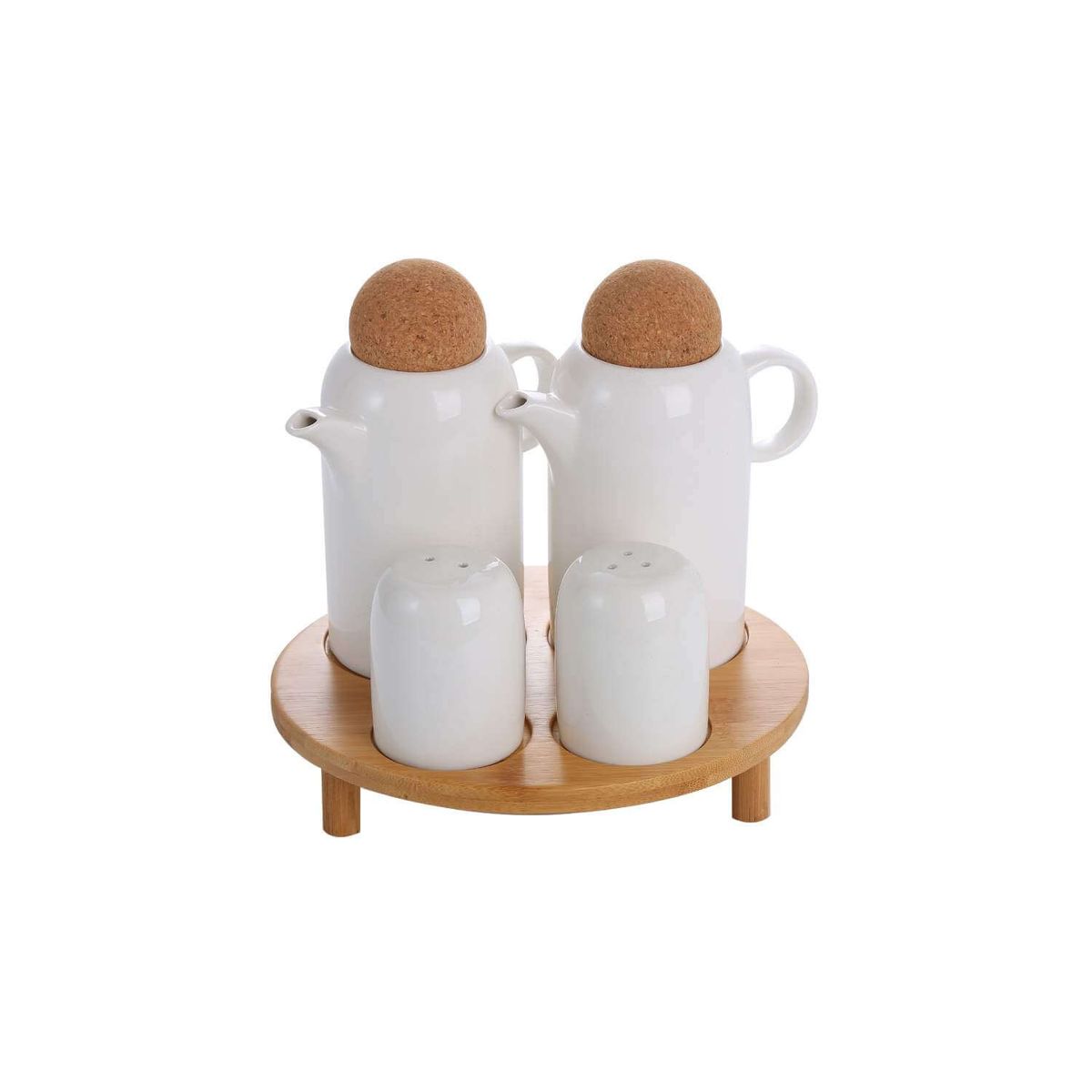 SOHOGAR - Alcuza de cerámica blanca y tapas de corcho 5 piezas