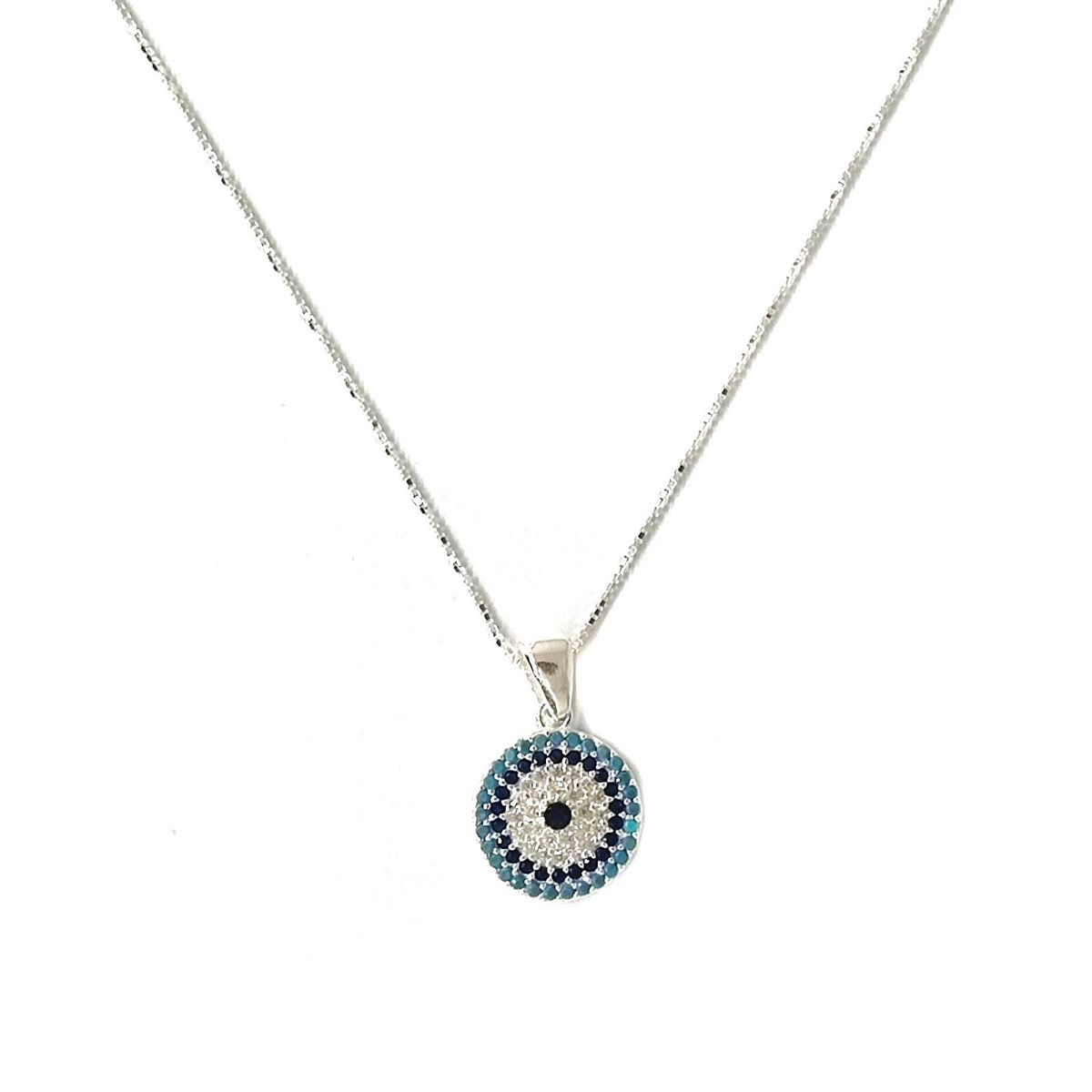 COGGIOLA - Collar Ojo Turco Circón Azul Celeste Plata Fina 925