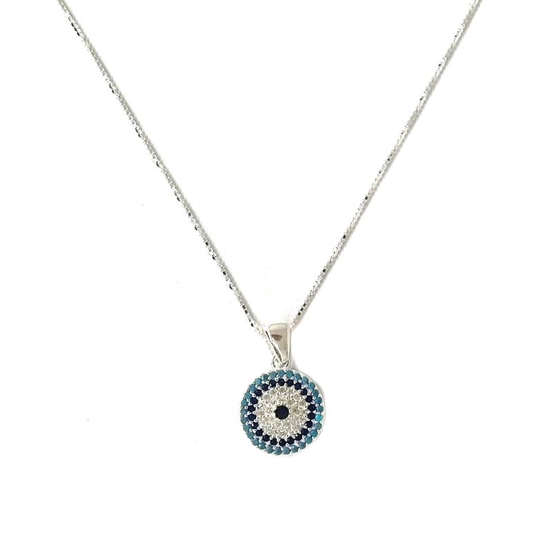 ANDREA COGGIOLA JOYAS - Collar Ojo Turco Circón Azul Celeste Plata Fina 925
