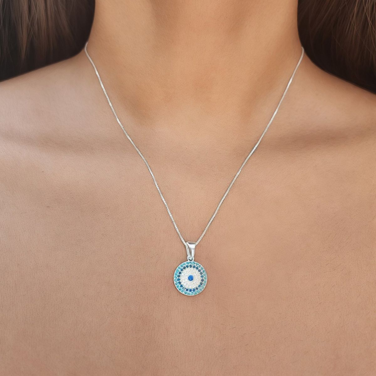 COGGIOLA - Collar Ojo Turco Circón Azul Celeste Plata Fina 925