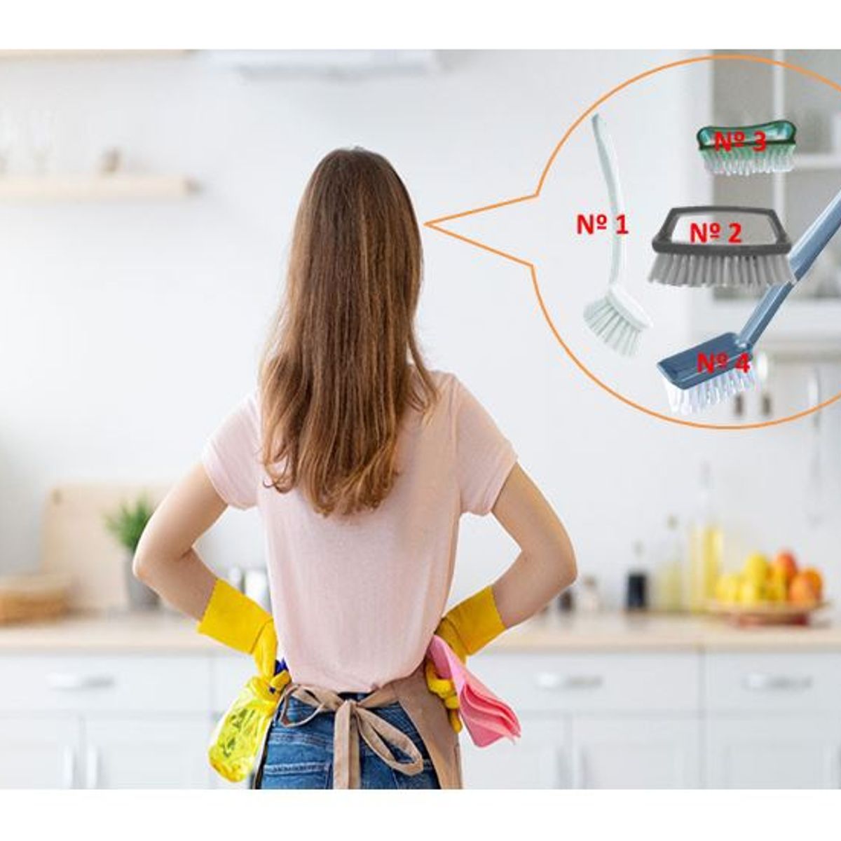 GENERICO - Set 4 Escobillas Multiuso Cocina Baño Limpieza Desinfeccion