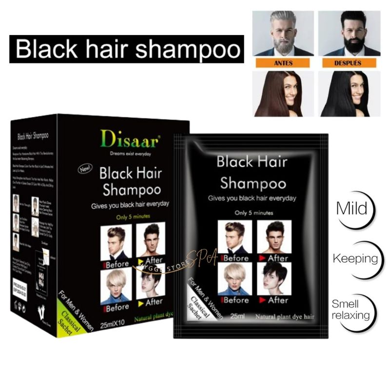 DISAAR - Shampoo Colorante Negro Para Cubrir Canas En 5 Minutos