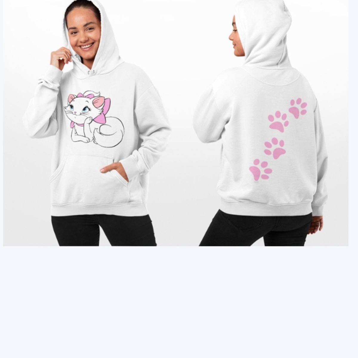 GENERICO - Polerón Gatita Marie y Huellas Brillantes Estampado Ambos Lados