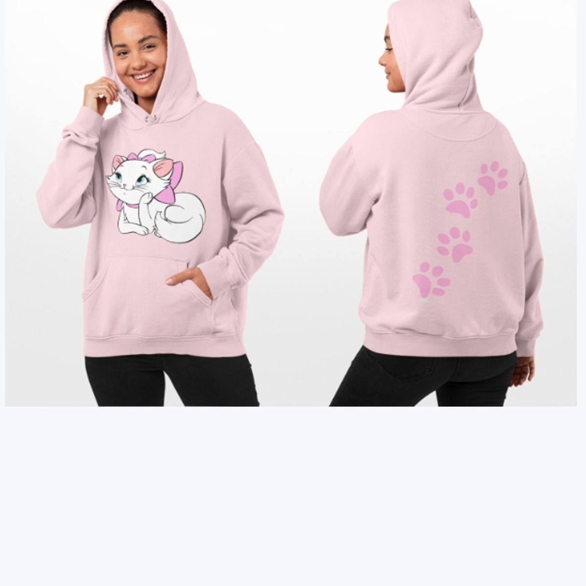 GENERICO - Polerón Gatita Marie y Huellas Brillantes Estampado Ambos Lados