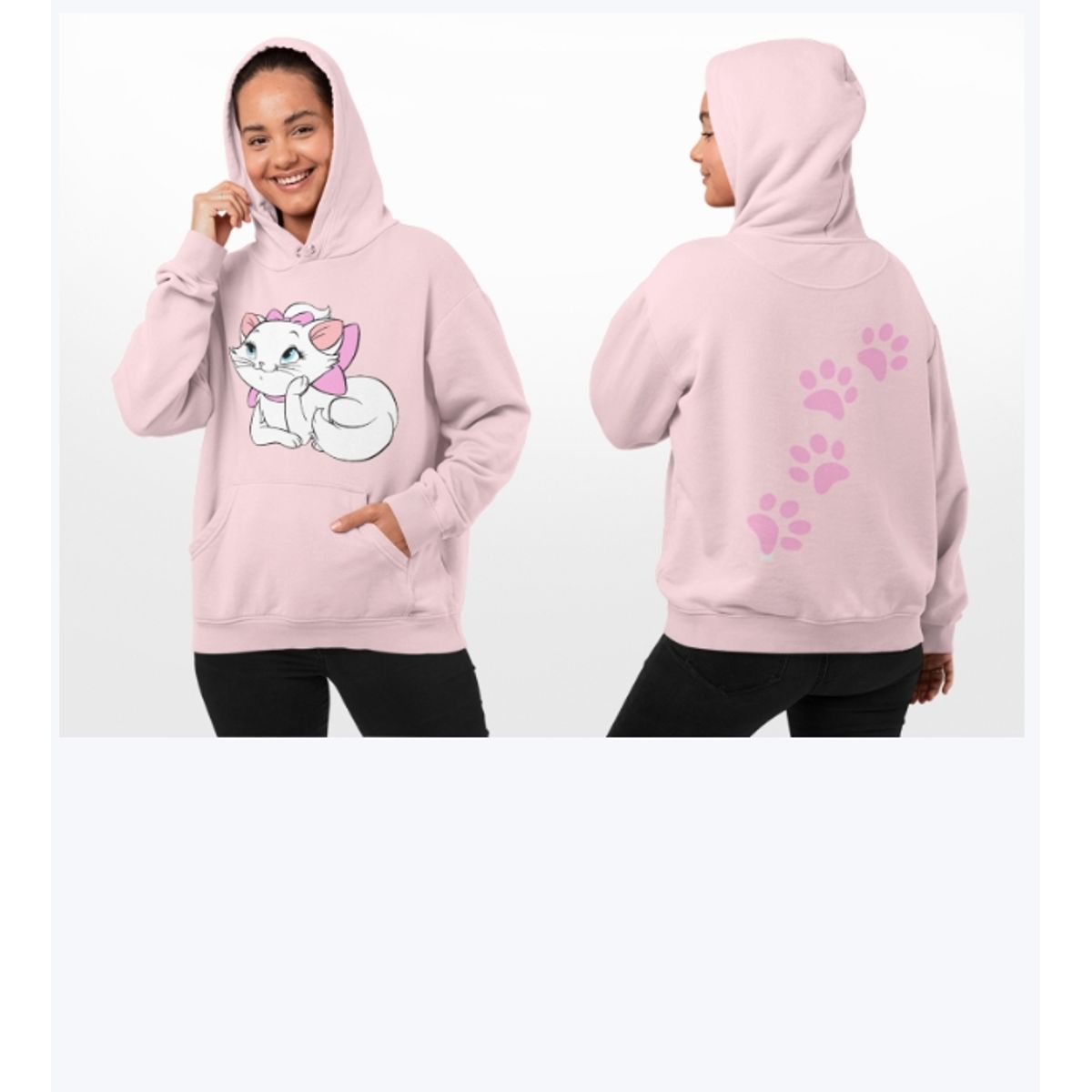 GENERICO - Polerón Gatita Marie y Huellas Brillantes Estampado Ambos Lados