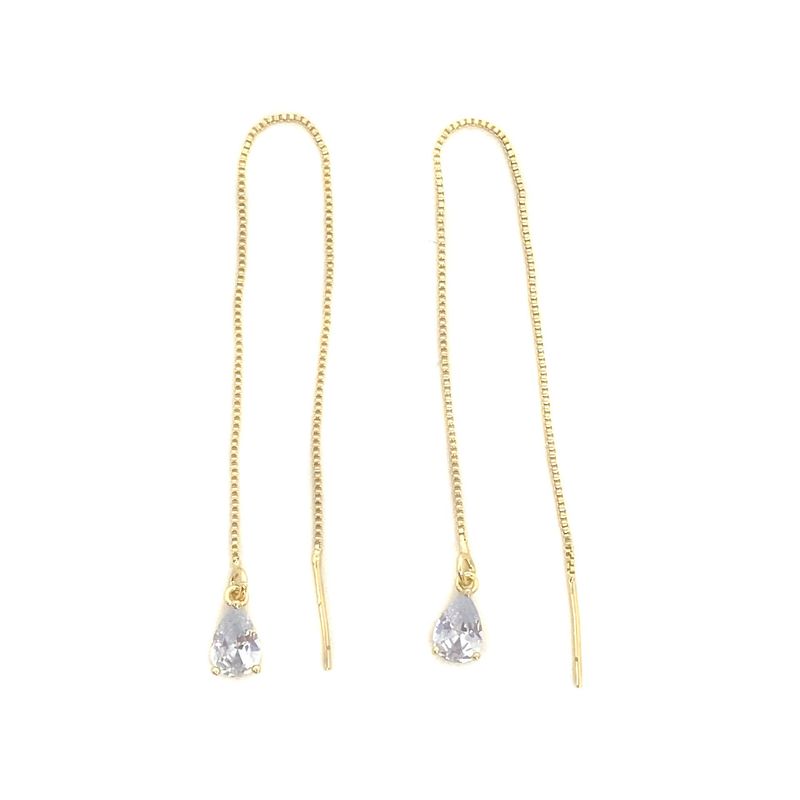 ANDREA COGGIOLA JOYAS - Aros Cadena Colgante Gota Blanco Enchapado Oro 18K