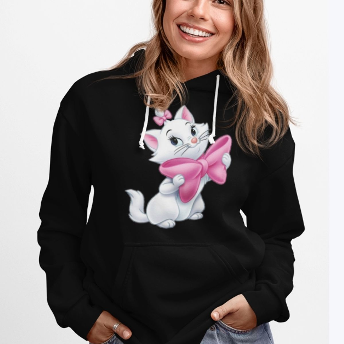 GENERICO - Polerón Gatita Marie Con Lazo Rosa Estampado