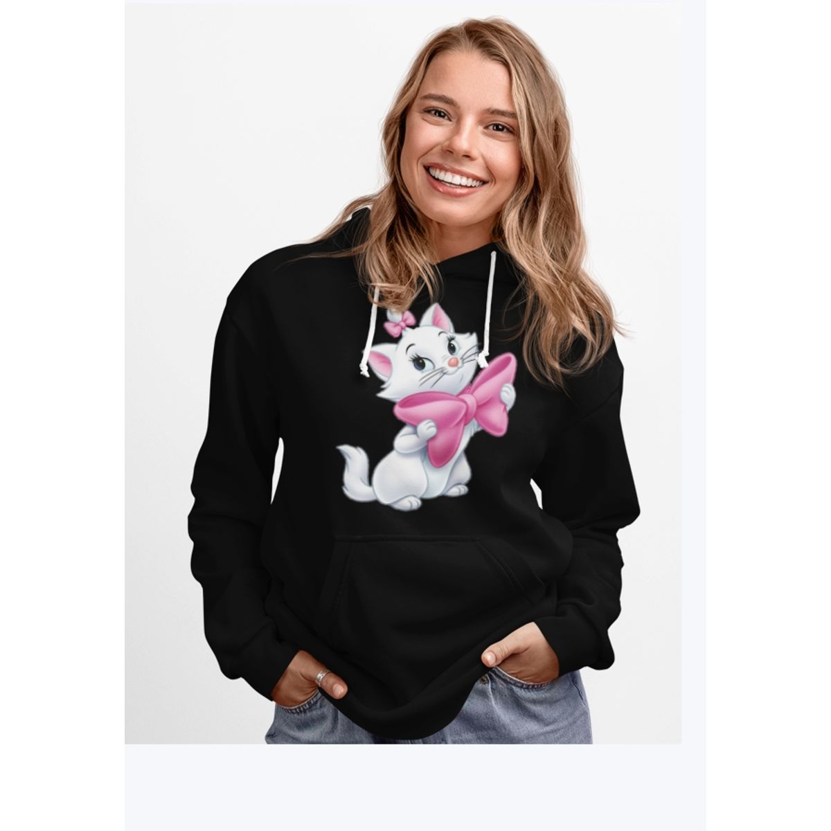 GENERICO - Polerón Gatita Marie Con Lazo Rosa Estampado