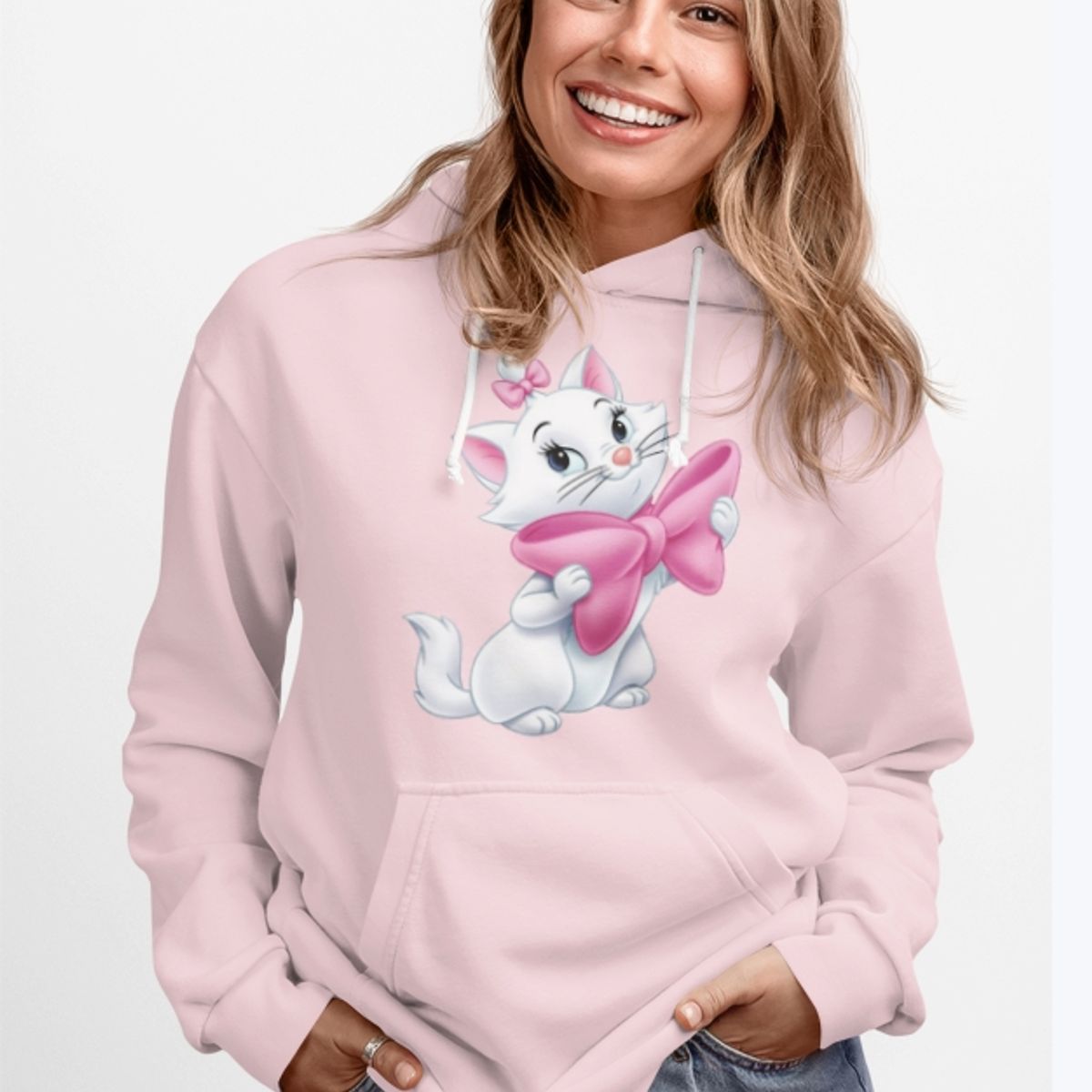 GENERICO - Polerón Gatita Marie Con Lazo Rosa Estampado