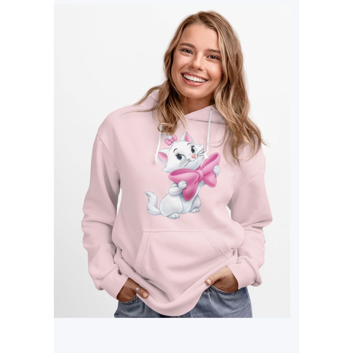 GENERICO - Polerón Gatita Marie Con Lazo Rosa Estampado